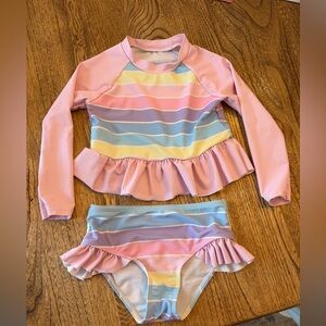 SHEIN 4T girls swimsuit long sleeve top 2 piece rainbow toddler bathing suit